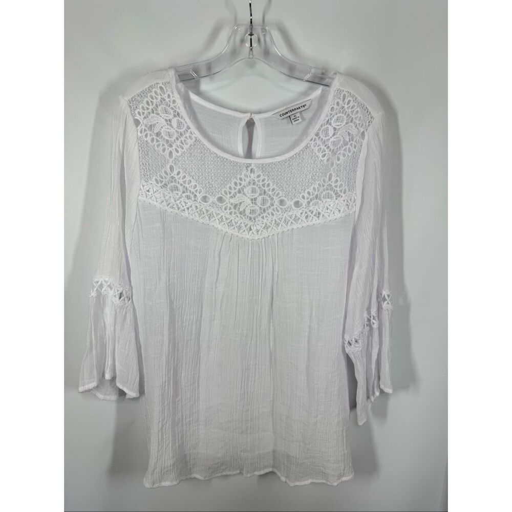Counterparts Women bohemian white sheer rayon bell sleeve top size XL NWOT